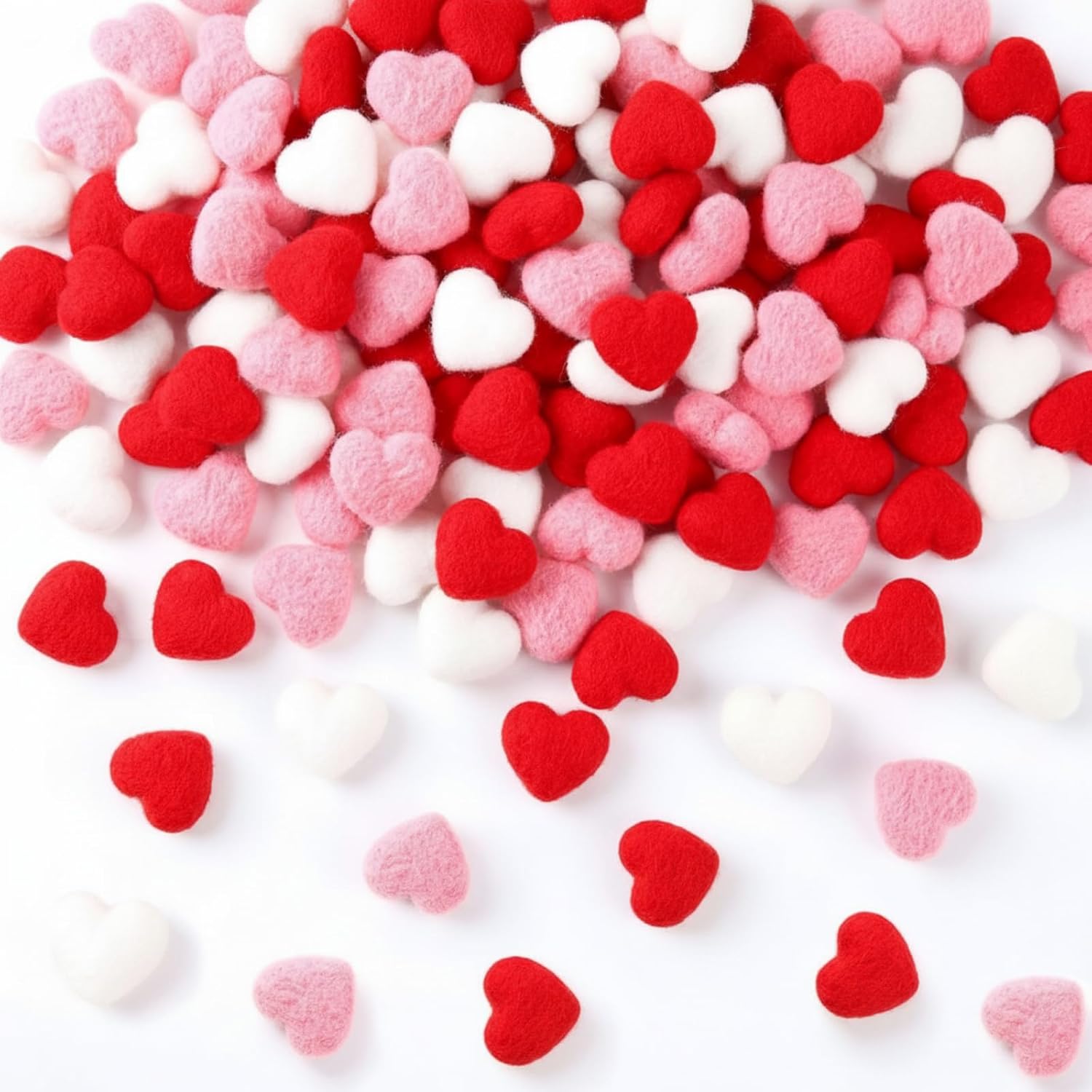 Teyva Daily 60 Pcs Valentine's Day Felt Hearts Red Pink 1.38 Heart Shape Craft Wool Bead Pom Pom Handmade DIY Balls for Wedding Home Decor Party Nursery Prop Small Puff Garland Vase Filler