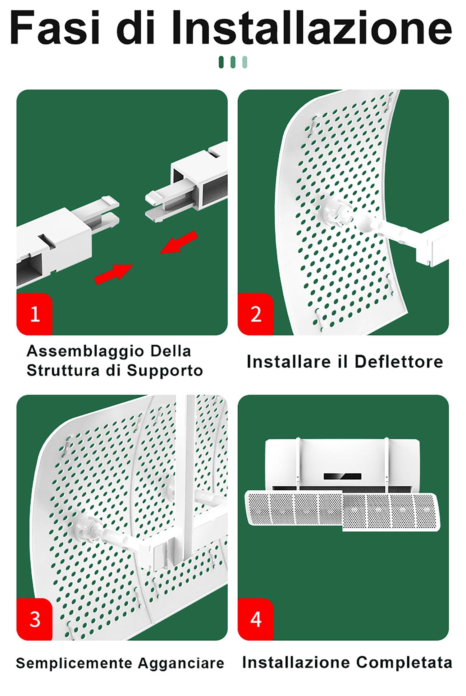 Deflector para Aire Acondicionado Universal Ajustable, 8 Aspas Orientables 270°, Montaje Rápido, Materiales Ecológicos, Evita Condensación, Ideal para Verano e Invierno