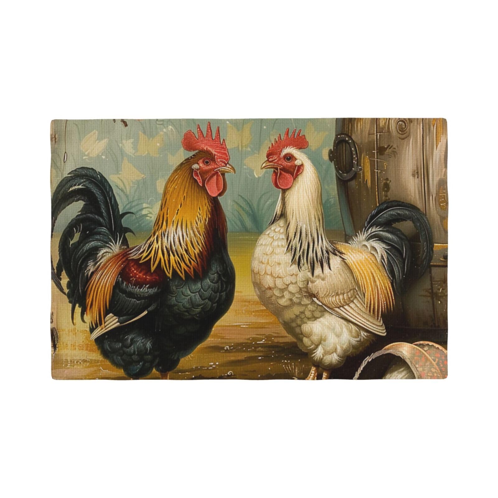 Set de table imprimé poules en imitation lin double couche anti-chaleur x6