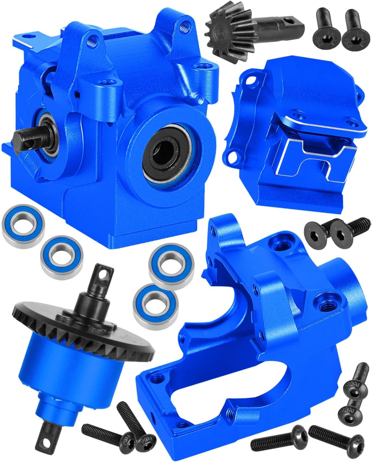 RC Aluminum Transmission Gearbox Case & 37T Diff Gear Upgrades Part for 1/10 Slash/Rustler/Stampede/Jato 4X4 4WD VXL/XO-1,Replace #6880#6881,Navy Blue