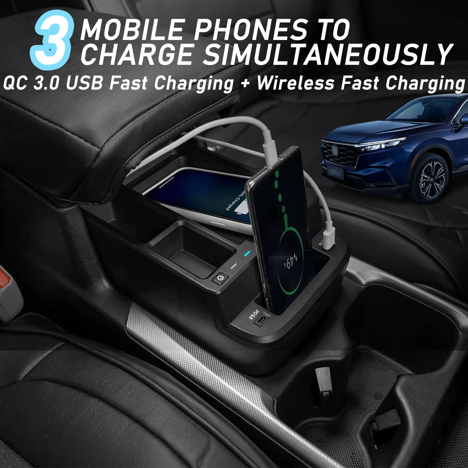 Caricabatterie Wireless per Auto per Tutti i Modelli CR-V, Accessorio con Ricarica Wireless da 15 W e Organizer Multifunzionale per Console Centrale, Regalo per la Famiglia
