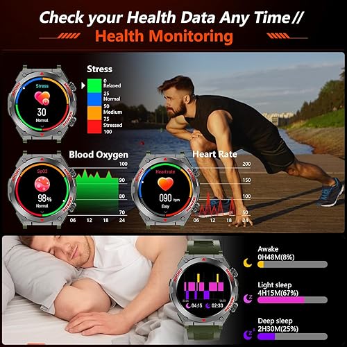 Miniatura 4 de Reloj inteligente militar para hombre, (respuestahacer llamadas), reloj inteligente con frecuencia cardíaca, SpO2, monitor de estrés, sueño,