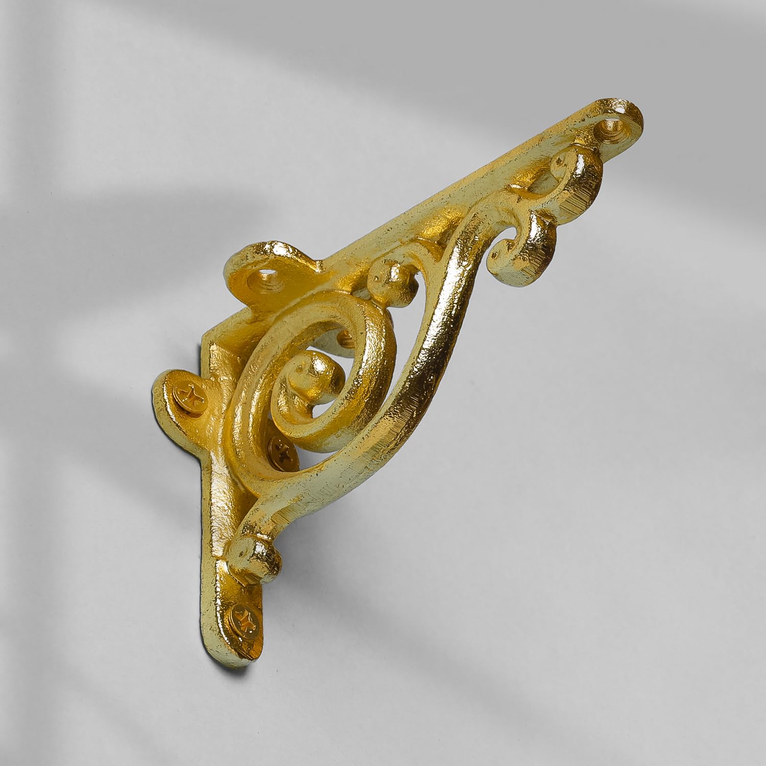 CASADECOR Metal Golden Victorian Swirl Wall Bracket Set - Pack of 2 | Wall Plant Hanger | Plank Holder for Walls | Indoor & Outdoor Shelf Bracket for Home & Office | Easy-Installation 1