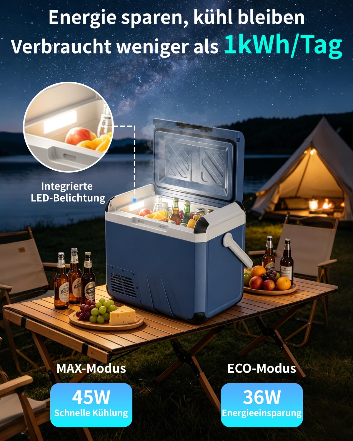 Kompressor Kühlbox, 18L Mini Kühlschrank Elektrische Camping-Gefrierbox, -20°C - 20°C für Camping, Wohnmobil, LKW, Boot, Reisen & Outdoor, 12/24V & 230V Auto Kühlschrank