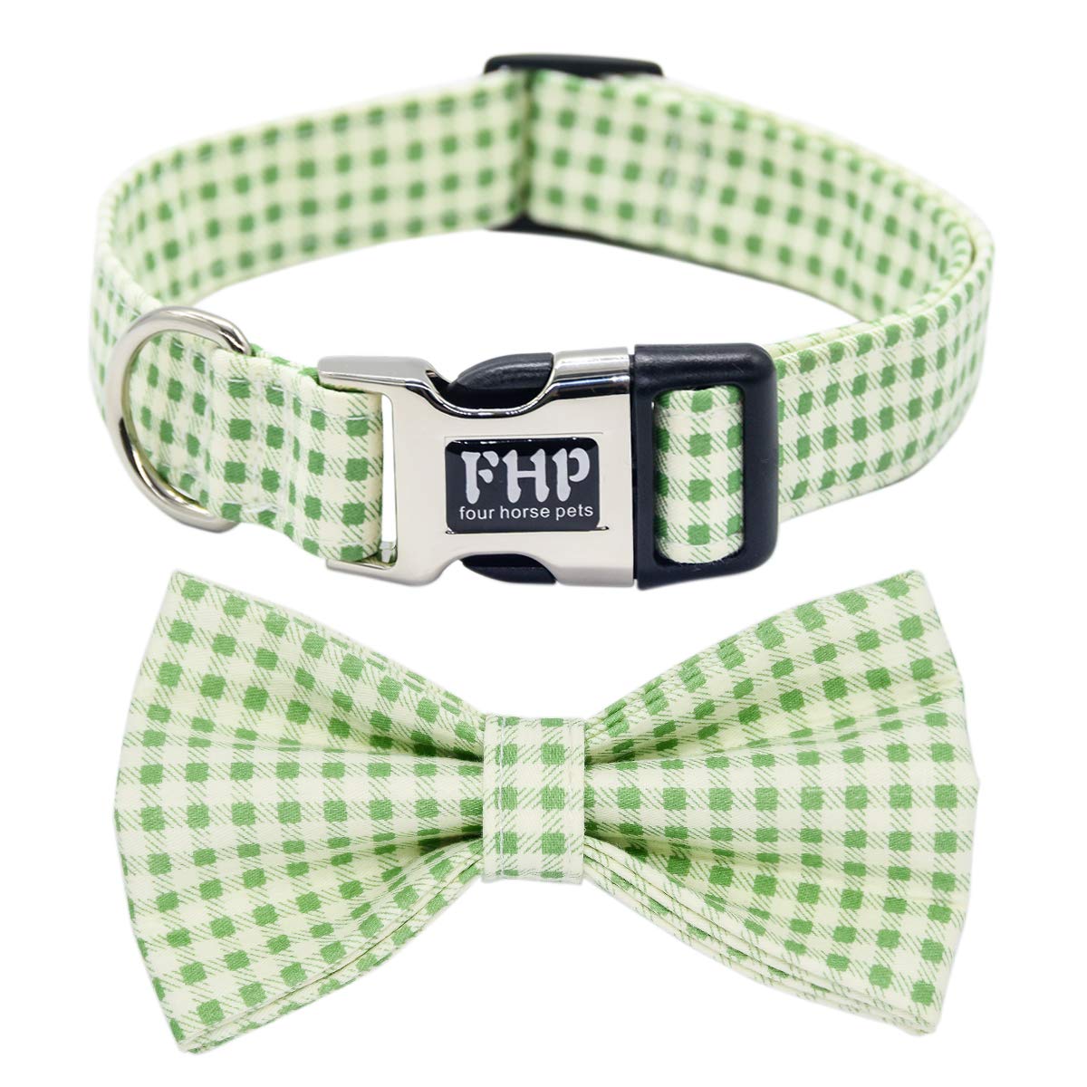 Fourhorse Cute Soft Dog with Bowtie , Detachable Adjustable Bow Tie Collar Pet Gift (XS, Green Grid)