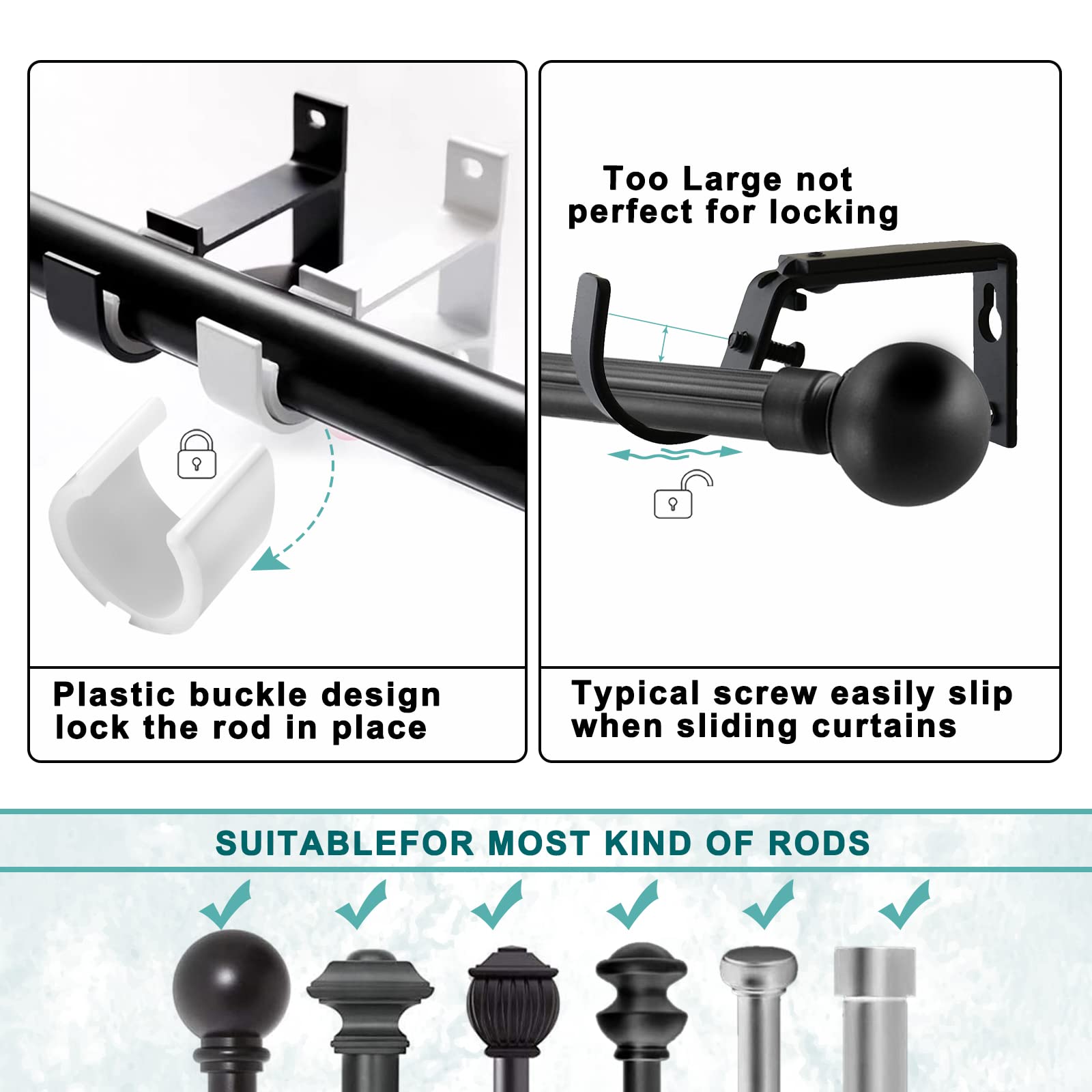 6 Staffe Per Asta Tenda In Metallo Nero – Supporti A Parete Resistenti, Adatti Per Aste Ø 3.5-32 Mm, Carico Max 6.8 Kg