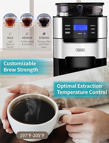 Miniatura 7 de Cafetera de goteo de 10 tazas máquina de café automática de preparación con molinillo de café de rebabas integrado modo temporizador programable y