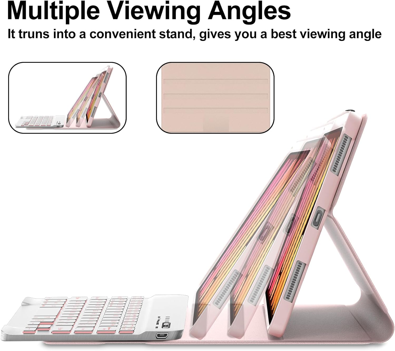 WINCHKING Keyboard Case for iPad mini (A17 Pro) 7th Generation/Mini 6th Gen 8.3 Inch,Magnetically Detachable Wireless Keyboard Folio Case with Pencil Holder for iPad (Pink)