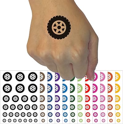 Wheel Tire Icon Temporary Tattoo Water Resistant Fake Body Art Set Collection - Light Green (One Sheet)