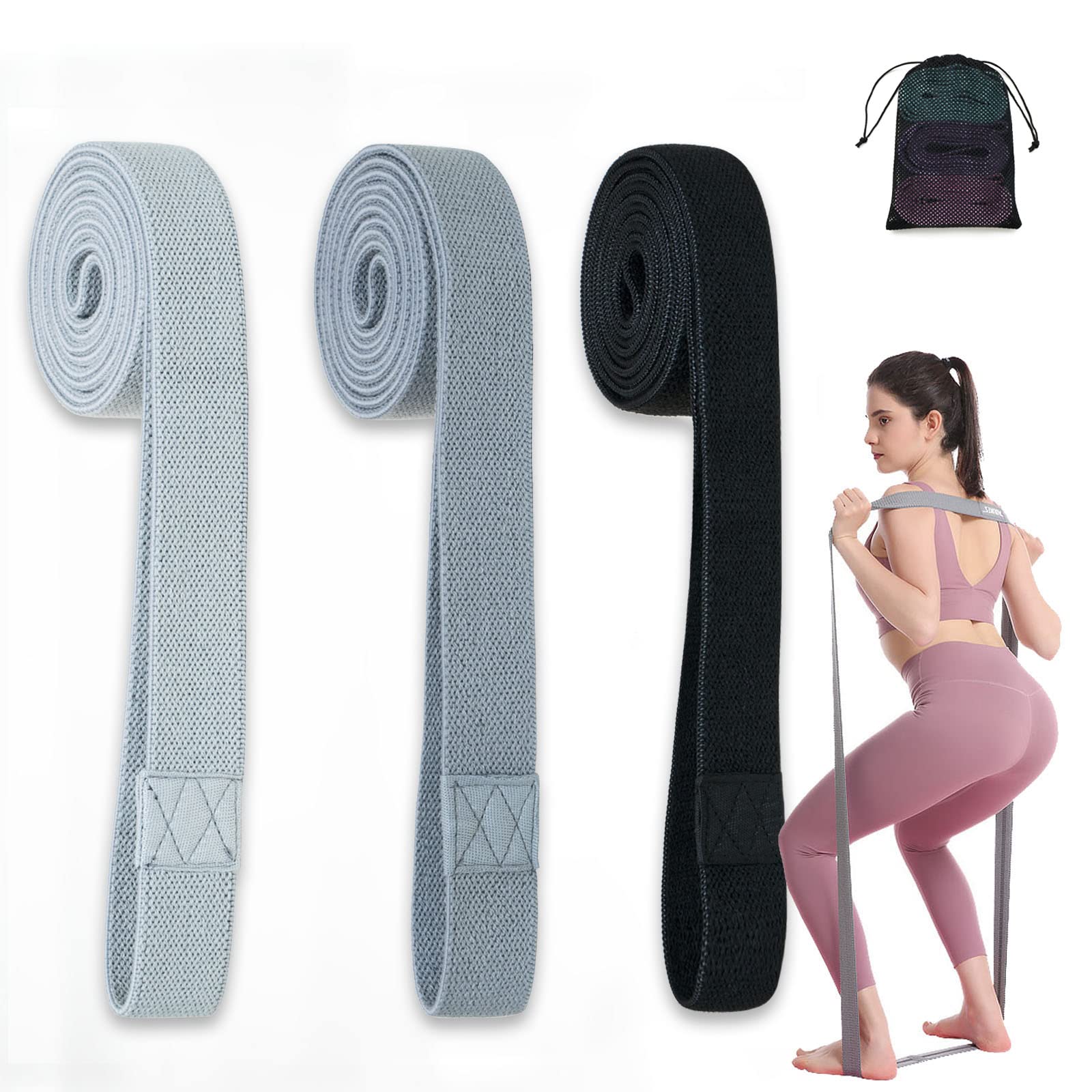 JIGOOPLEY Widerstandsbänder Krafttraining Elastic Band Fitness Bänder Stoff Lang, 3er Resistance Bands Set Trainingsband Sport Fitnessband Widerstandsband, Calisthenics Gymnastikbänder Home Gym