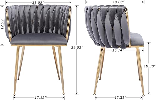 Miniatura 3 de Juego de 2 sillas de comedor de terciopelo, sillas tapizadas tejidas para sala de estar, sillas modernas de cocina y comedor, sillas decorativas de