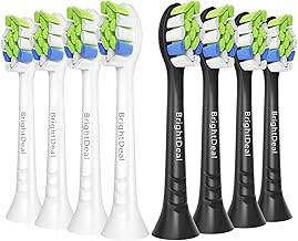 Replacement Brushes for Philips Sonicare - Electric Toothbrush Head for EasyClean HealthyWhite and Other Snap Handles, 4 White and 4 Black