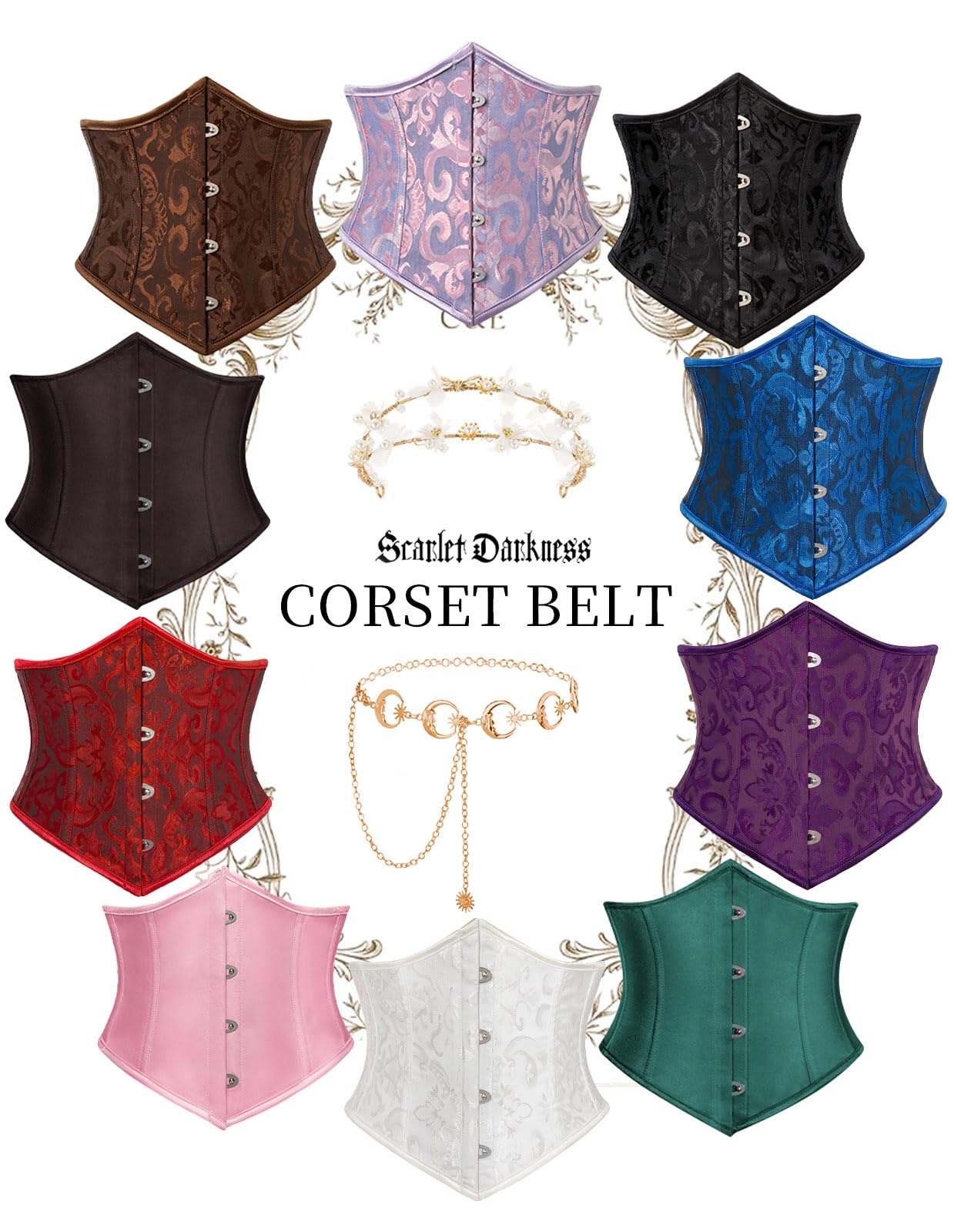 Scarlet Darkness Corset Belt for Women Fishbone Wide Waist Corset Pirate Belt: Blue Jacquard 6