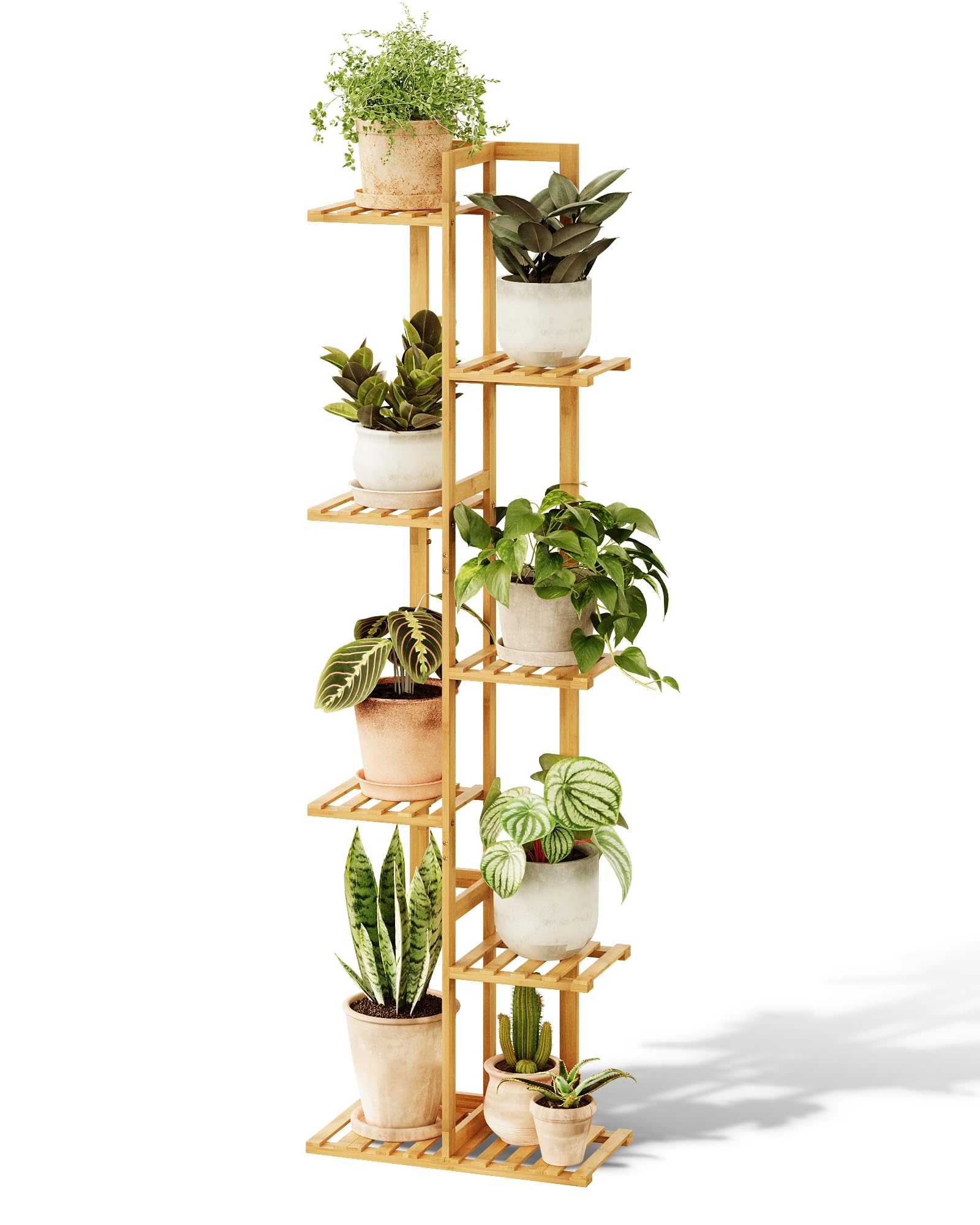 Bamworld Bambus-Pflanzenständer für den Innenbereich, 7 Ebenen, Pflanzenregal für den Außenbereich, Eckpflanzenregal für mehrere Pflanzen, Blumenständer, Pflanzenhalter für Wohnzimmer, Schlafzimmer