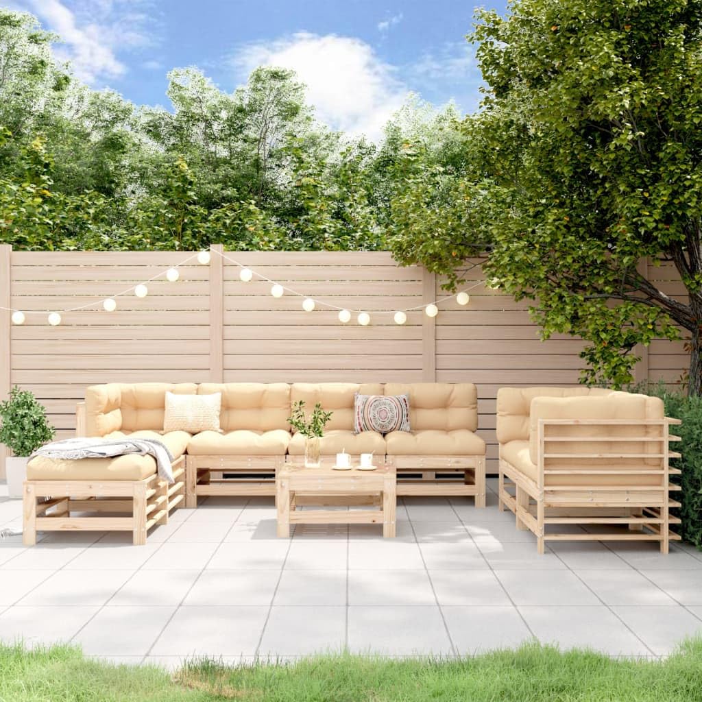 9-częściowy zestaw wypoczynkowy ogrodowy, lite drewno sosnowe, modułowa rozbudowa, na taras, balkon, do użytku na zewnątrz, wytrzymały i stabilny, naturalny