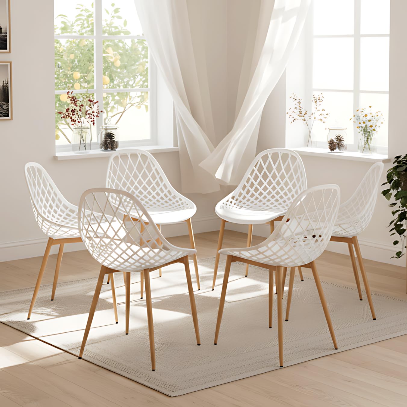 buybyroom Sillas Comedor Pack 6, Sillas de Comedor Modernas con Patas de Metal y Respaldo Ergonómico, para Comedor,Cocina, Reuniones, Salon, Recepción, Blanca
