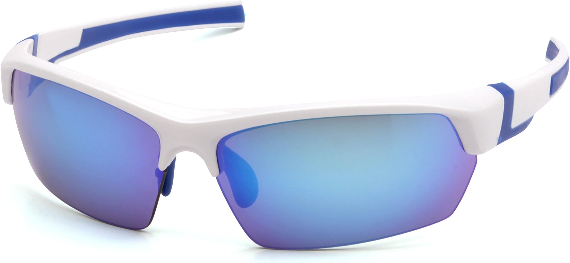 Pyramex Safety Products Venture Gear Tensaw Half-Frame High Performance Safety Eyewear, White-Blue Frame, Ice Blue Mirror Anti-Fog Lens