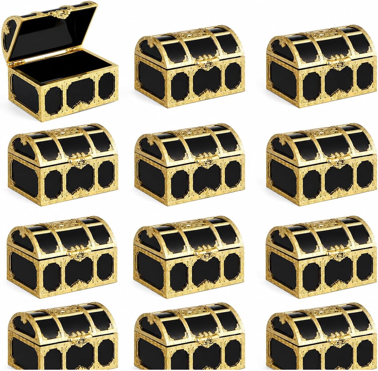 12 Pieces Treasure Chest Party Favor Box 2.95 in Mini Treasure Chest Gold Vintage Pirate Treasure Boxes Jewelry Storage Box Christmas Halloween Party Favors
