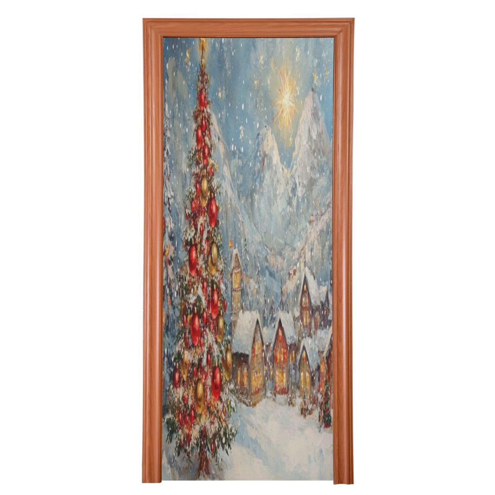 J JOYSAY Christmas Trees Snow House Door Decorations Door Cover Xmas Decoration Xmas Decorations Door Decor for Front Door,36x98 in