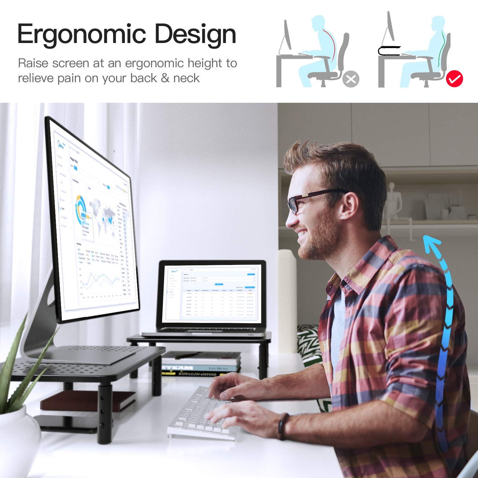 HUANUO Monitor Stand Riser 3 Height Adjustable Monitor Stand for Laptop, Computer, iMac, PC