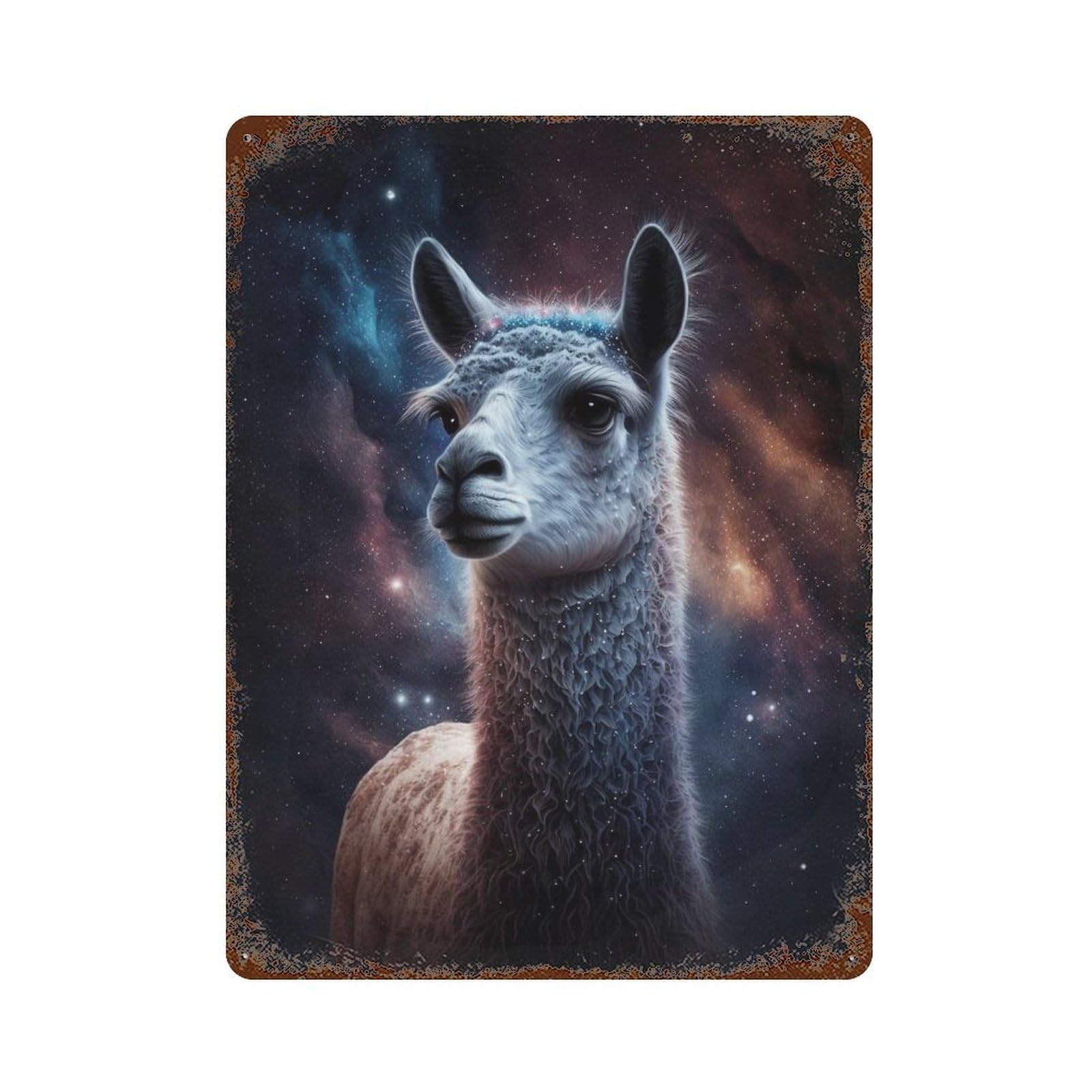 Cosmic Llama Portrait-7 Rusty Metal Tin Sign 15.7"x11.8", Rustic Home Decor for Garage, Pub Or Kitchen