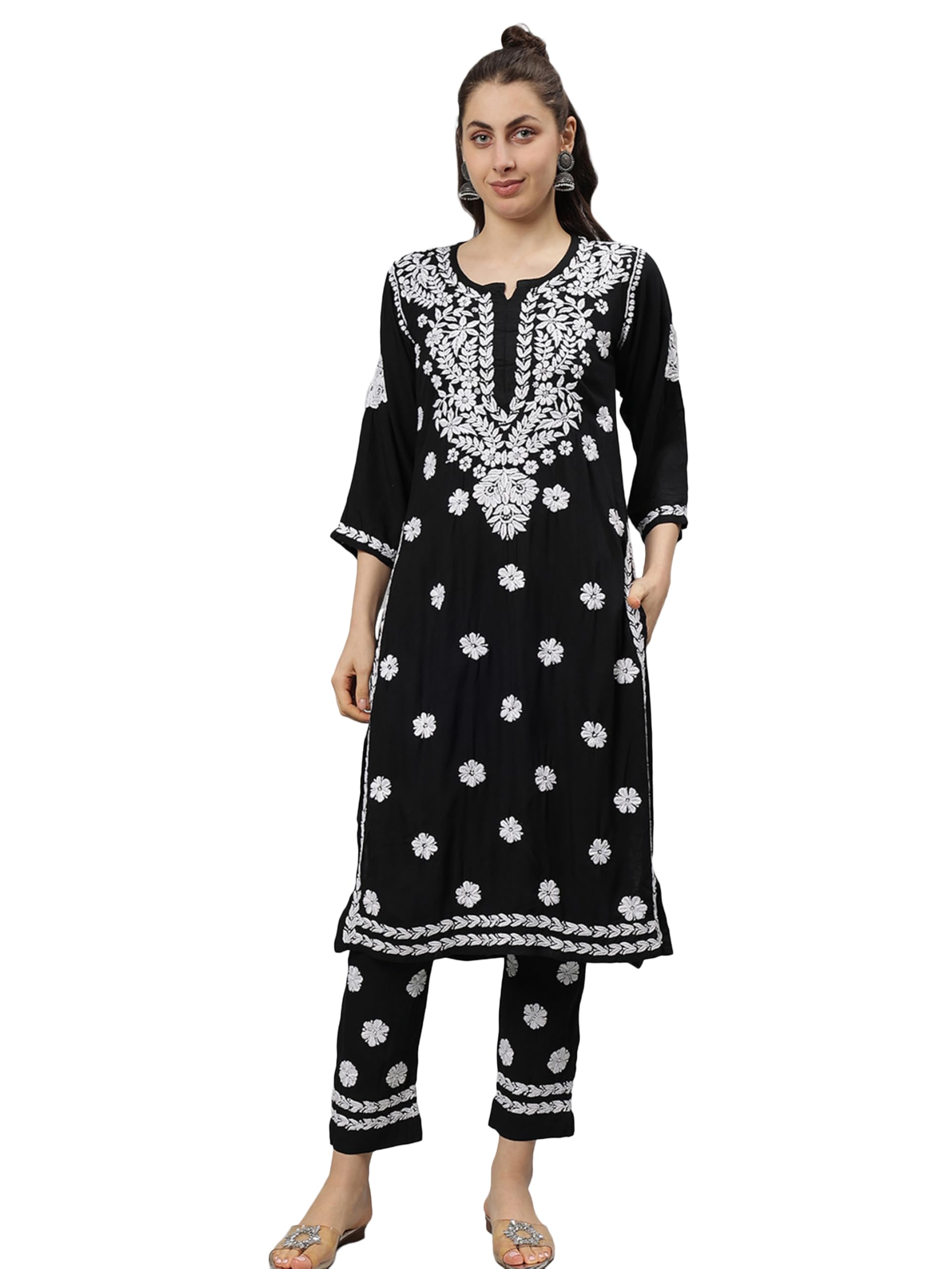 seva chikan Hand Embroidered Lucknowi Chikankari Rayon Kurta and Palazzo Set for Women SCL8074-picture-42