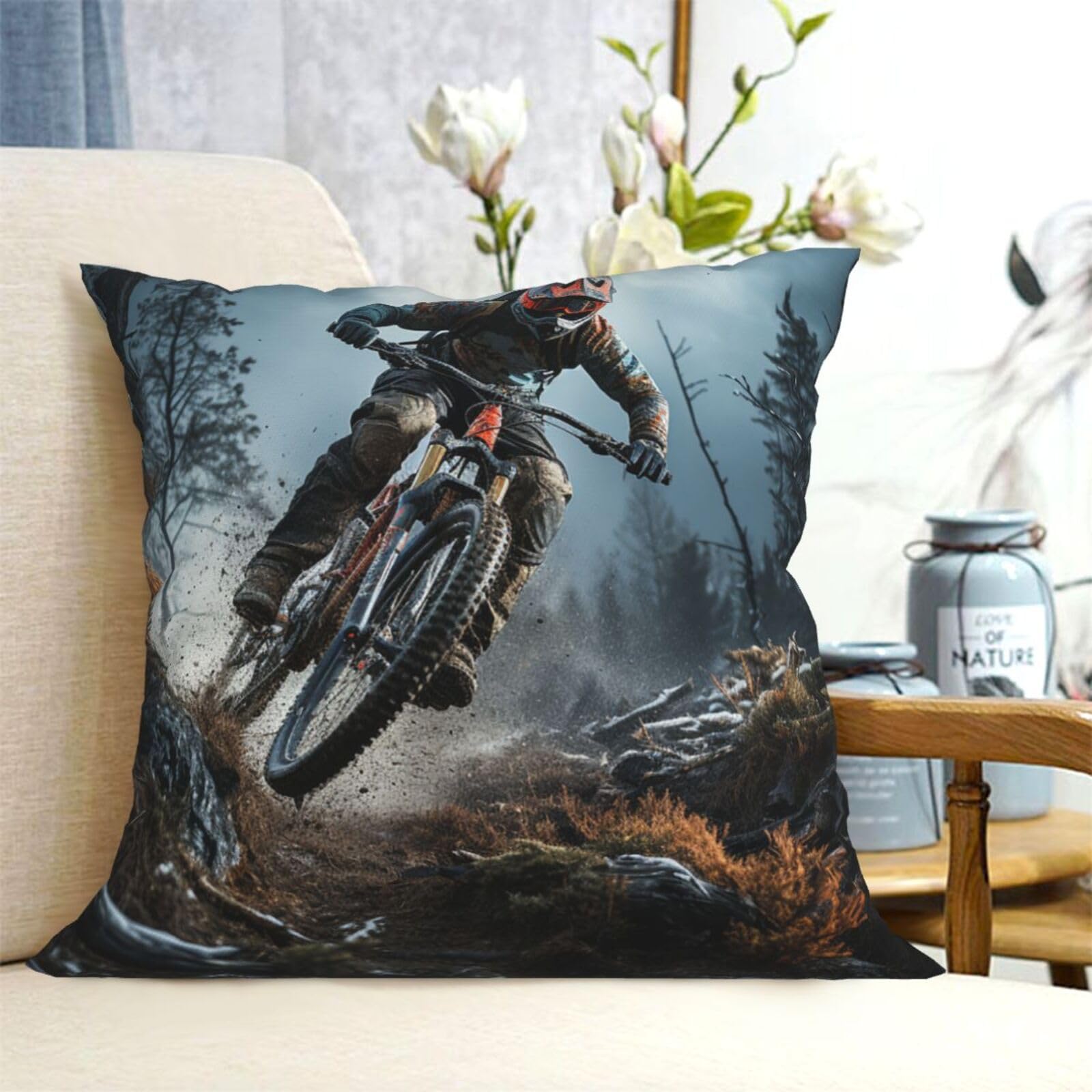 Fodpand Black Decorative Throw Pillow Covers 16"X16" Mountain Bike Tournament Cushion Cases Square Modern Farmhouse Pillow Cases Soft Cozy Cushion Covers For Couch Sofa Bedroom Home Decor Pillowcase