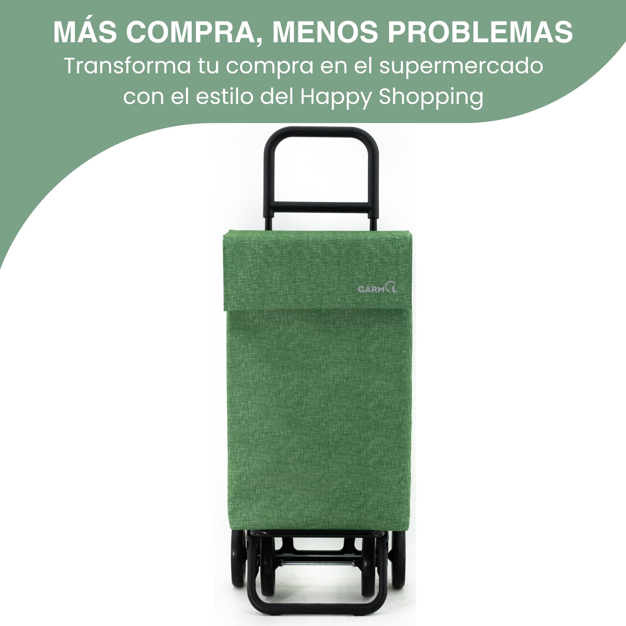 GARMOL Carro de la Compra Plegable 48 litros | Carro de la Compra 4 Ruedas Gran Capacidad | Carrito Compra 4 Ruedas Plegable Color Verde