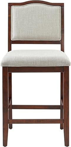 Miniatura 9 de Juego de 2 taburetes de bar de altura de mostrador, sillas de comedor rústicas con marco de madera de goma, respaldo ergonómico para isla de cocina,