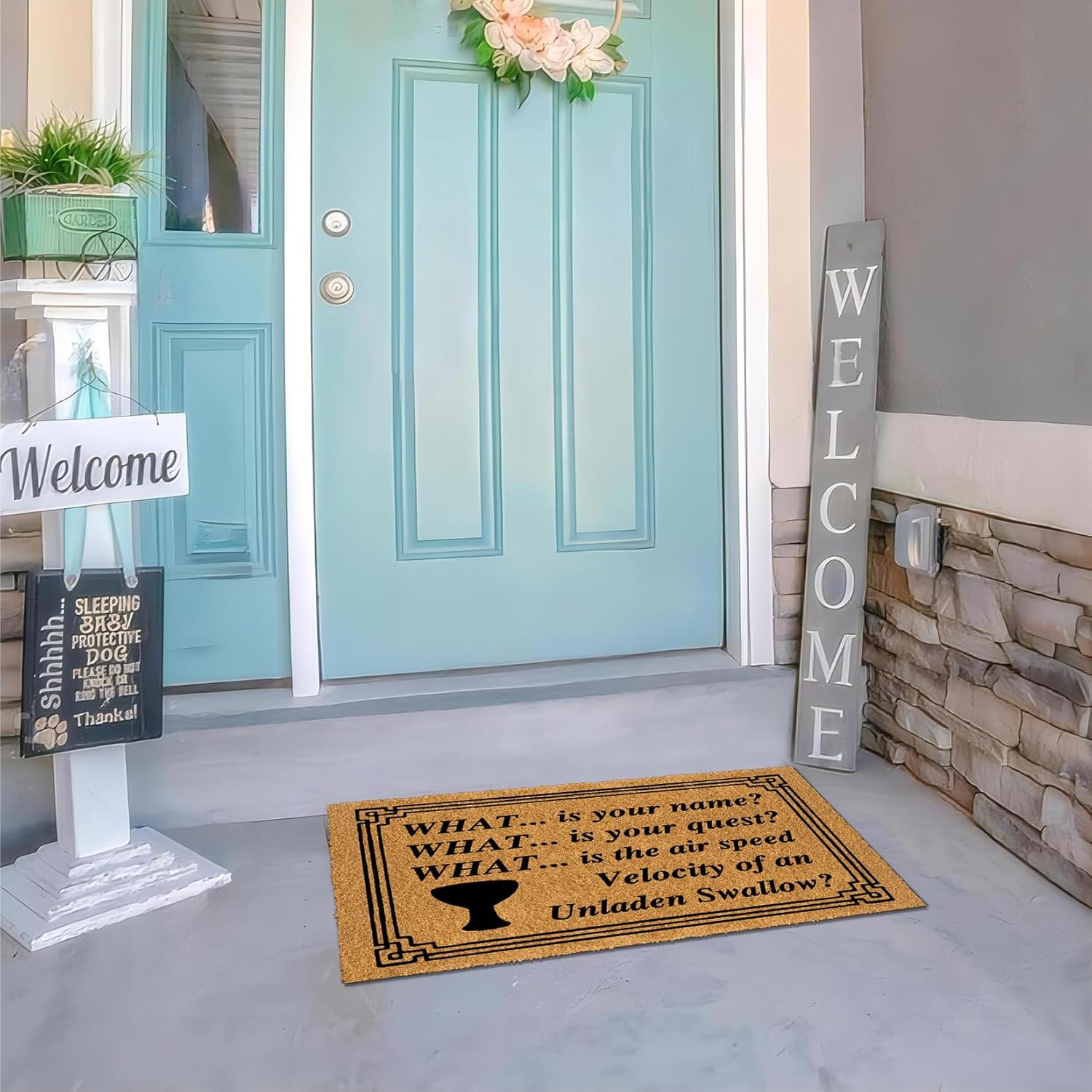 Faux Coir Indoor Door Mats for Front Door Entryway Washable Home, The Holy Grail Doormats for Outdoor Entrance Way 30" X 18" Size, Welcome Funny Monogrammed Floor Mat