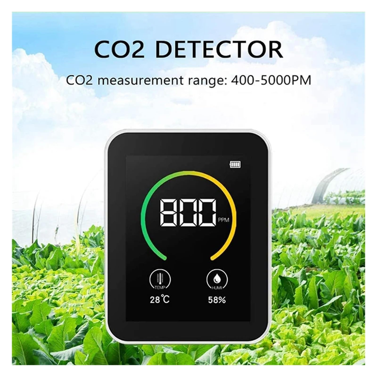 Misuratore Di Temperatura E Umidità Monitor Della Qualità Aria Rilevatore CO2 Digitale Inquinamento Atmosferico 3 In 1 Anidride Carbonica Rilevamento Rapido Preciso(White)