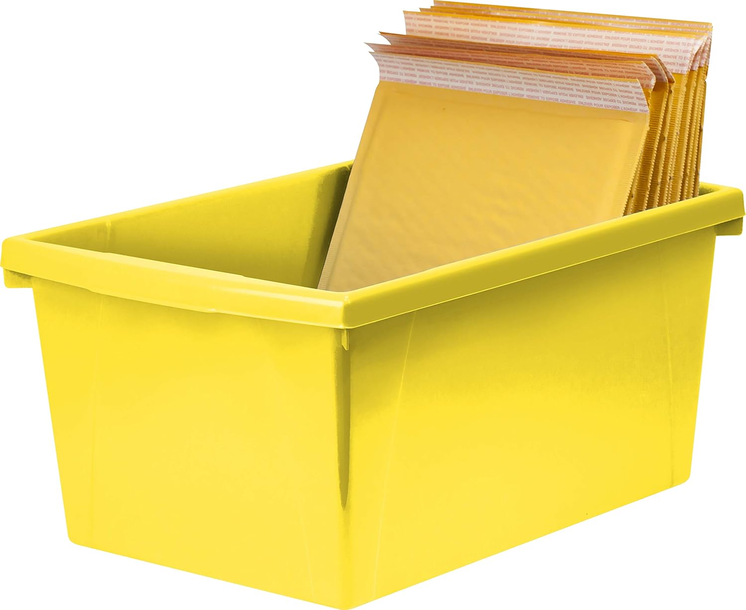 Storex 5.5 Gallon Storage Bin – Plastic Classroom Organizer for Books and Supplies, Yellow, 1-Pack (61484C06C)