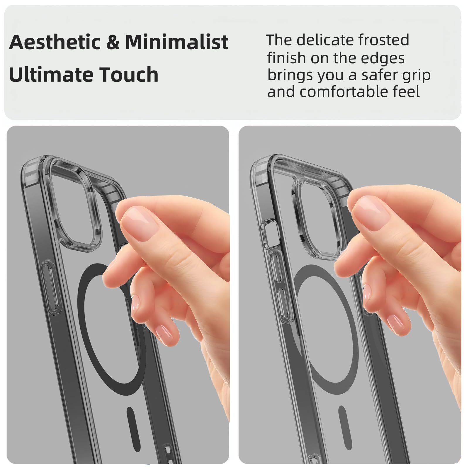 Coiwxmoi Magnetyczne etui do Apple iPhone 15 6.1", kompatybilne z Magsafe, cienki przezroczysty miękki silikon TPU twardy PC odporny na wstrząsy pokrowiec ochronny odporny na zarysowania, czarny