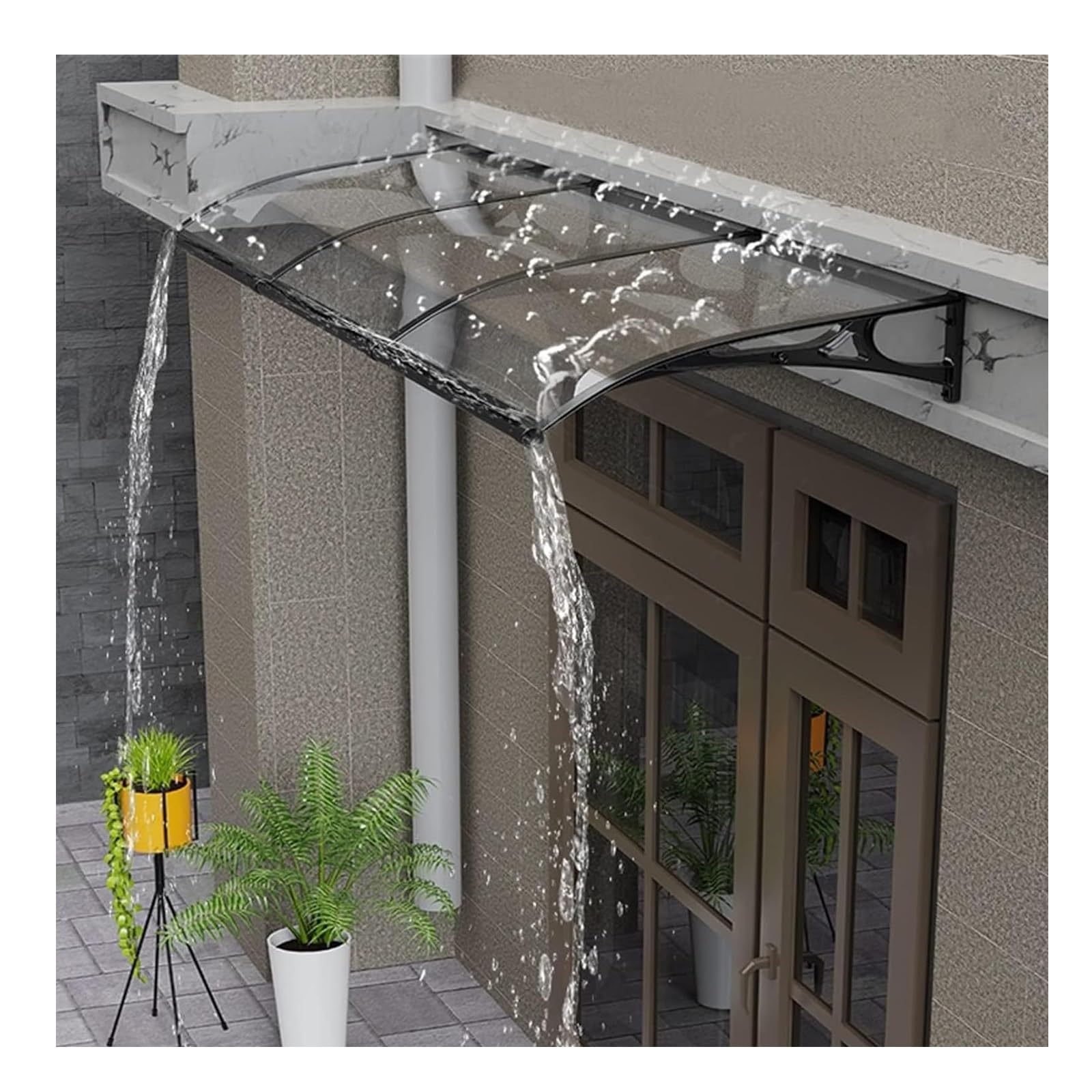 LWJSOCP Front Door Canopy Polycarbonate Arch Awning Outdoor Door Roof Stylish Sun & Rain Protection Balcony Pent Canopy Size: 100x140cm (39x55in)
