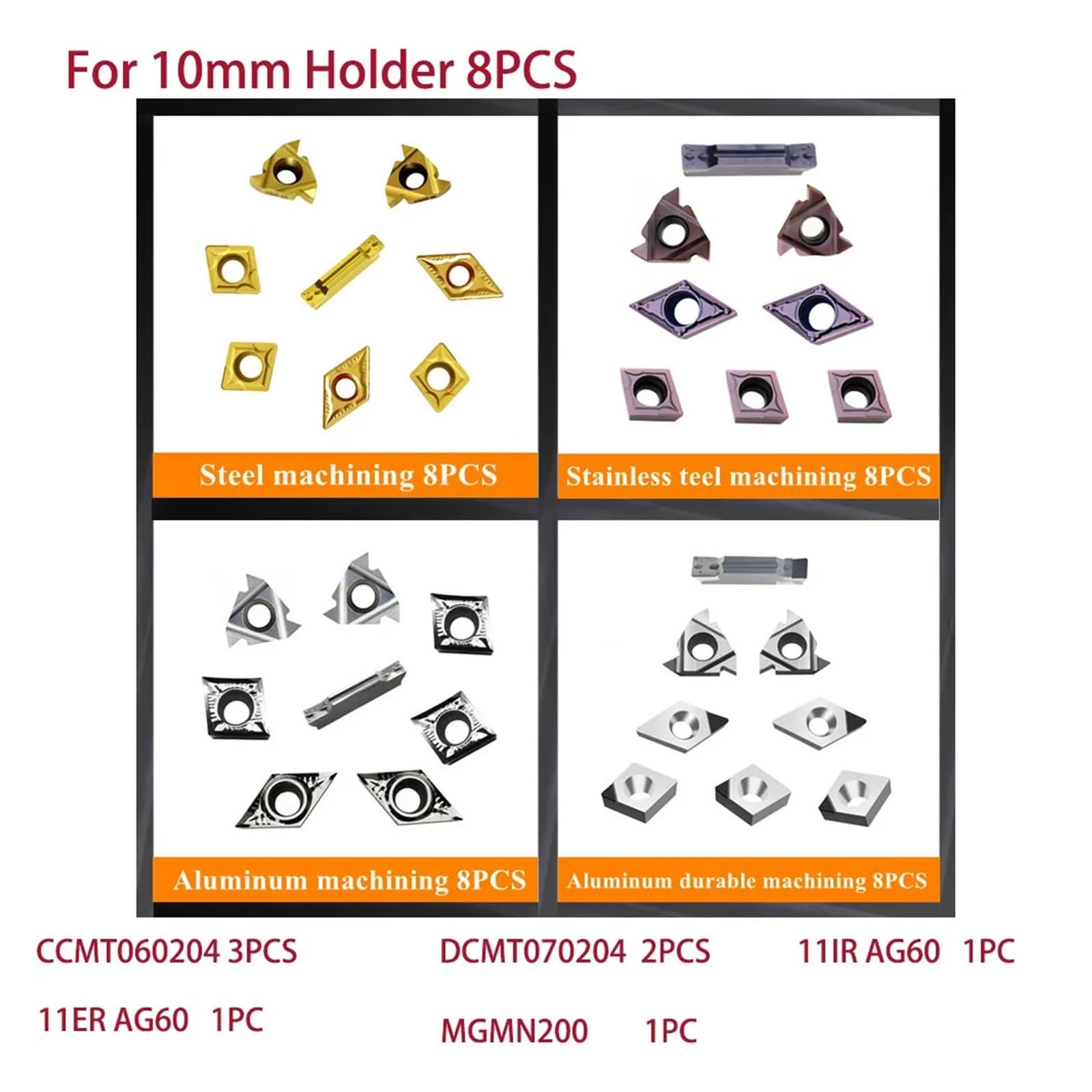 EDEDE Drehmeißel Set, Gemischte Einsätze Set CNC-Drehmaschine Drehwerkzeughalter Bohrstange Hartmetall/PCD-Einsätze for Metalldrehen Gewindeschneiden Einstechen(12mm Holder 8PCS,Aluminum)