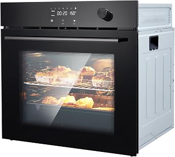 24 Built-in Electric Wall Oven, 2.5Cu.ft Capacity 3000W 240V Single Wall Oven for Kitchen Restaurant, 8 Cooking Functions &108 Automatic Recipes, Touch Control, Black