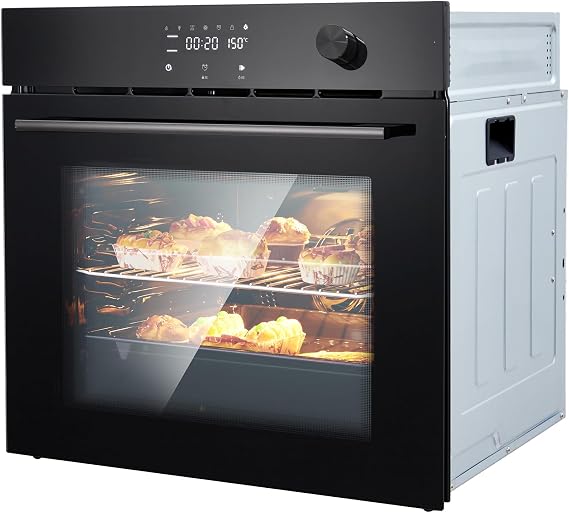 24 Built-in Electric Wall Oven, 2.5Cu.ft Capacity 3000W 240V Single Wall Oven for Kitchen Restaurant, 8 Cooking Functions &108 Automatic Recipes, Touch Control, Black