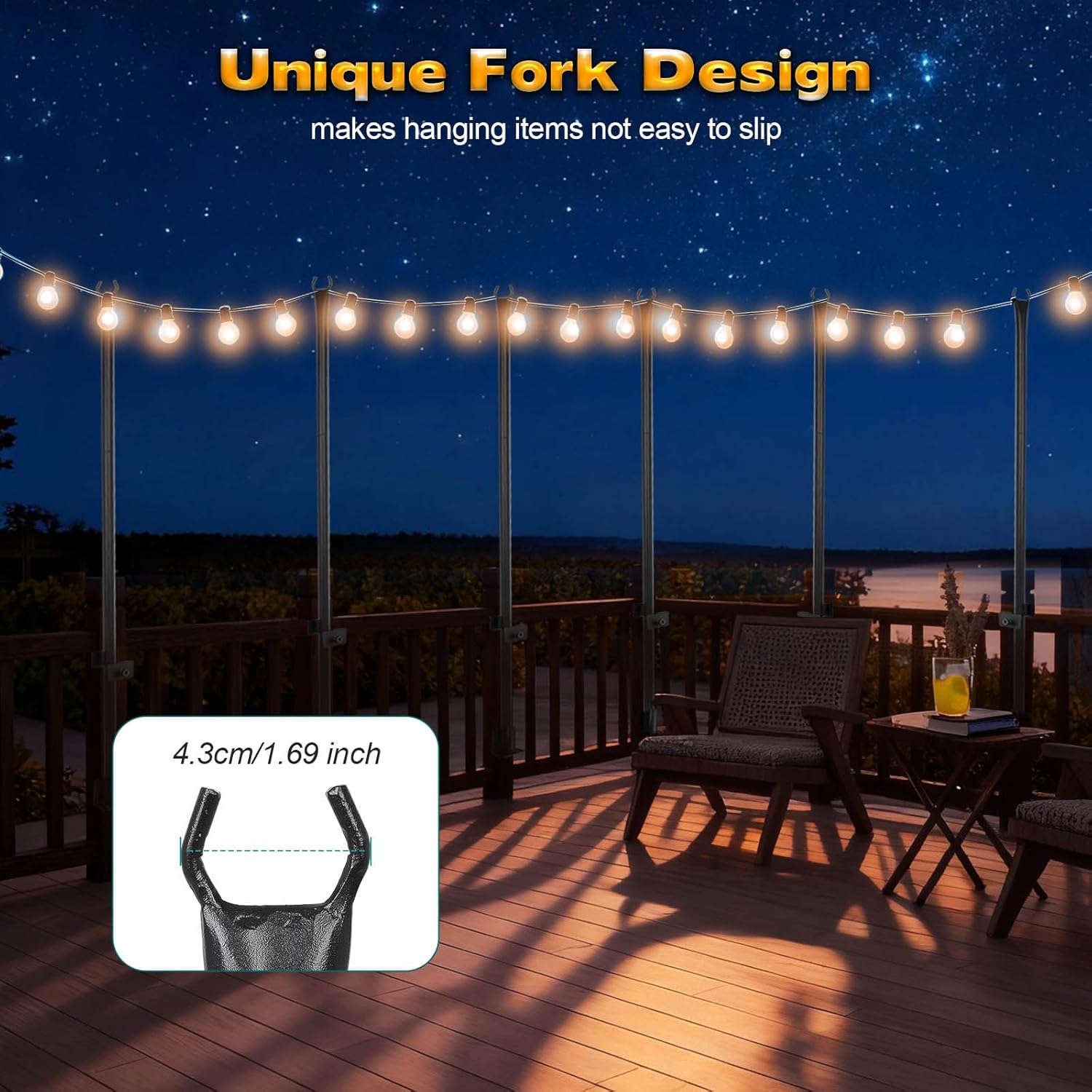 GCCSJ 5 FT String Light Poles for Outside 8 Pack Heavy Duty Metal Poles for Deck Easy to Install String Lights Hanging Light Poles for Fence Garden Backyard Wall