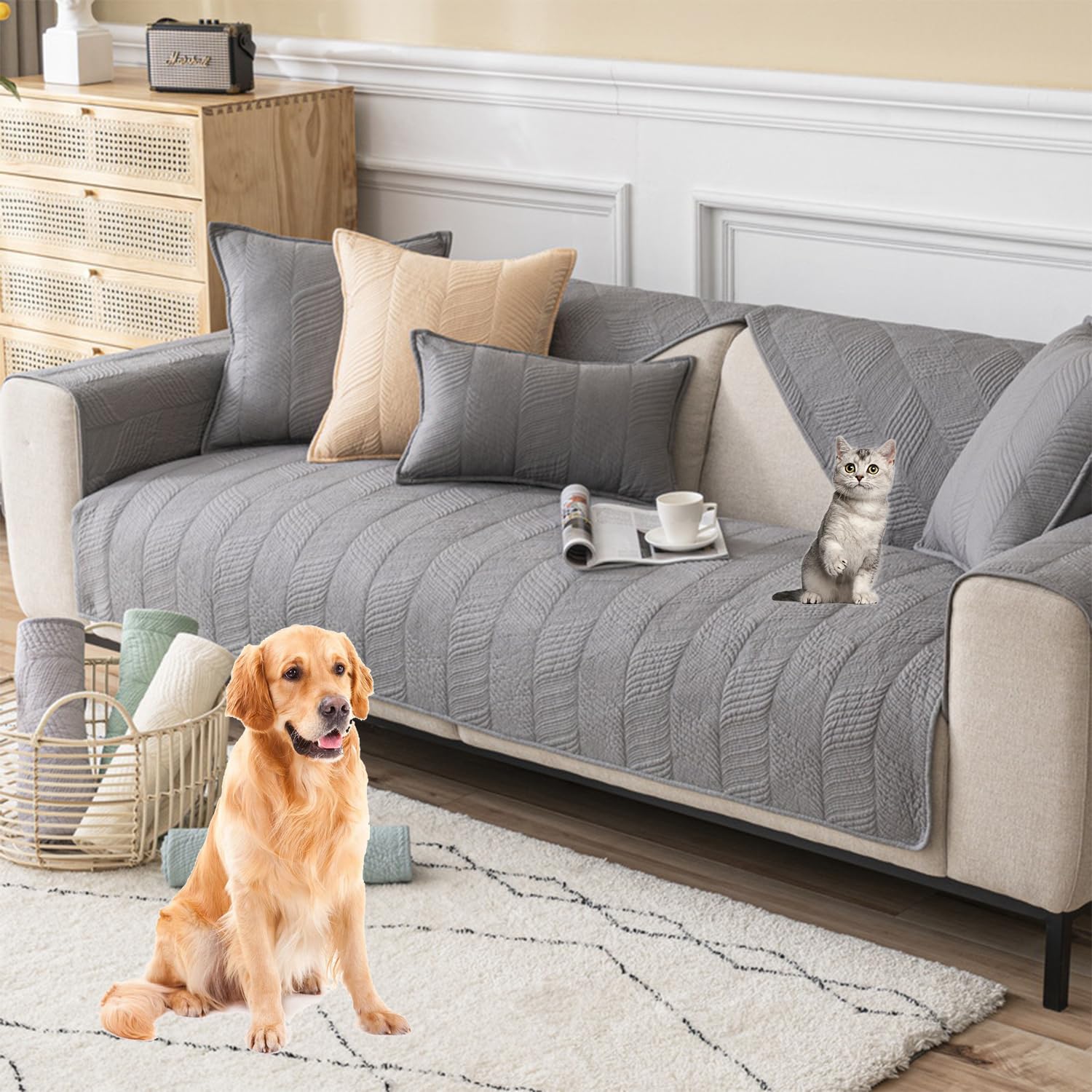 Housse pour canapé d'angle en coton gris idéale pour les soirées cinéma en famille