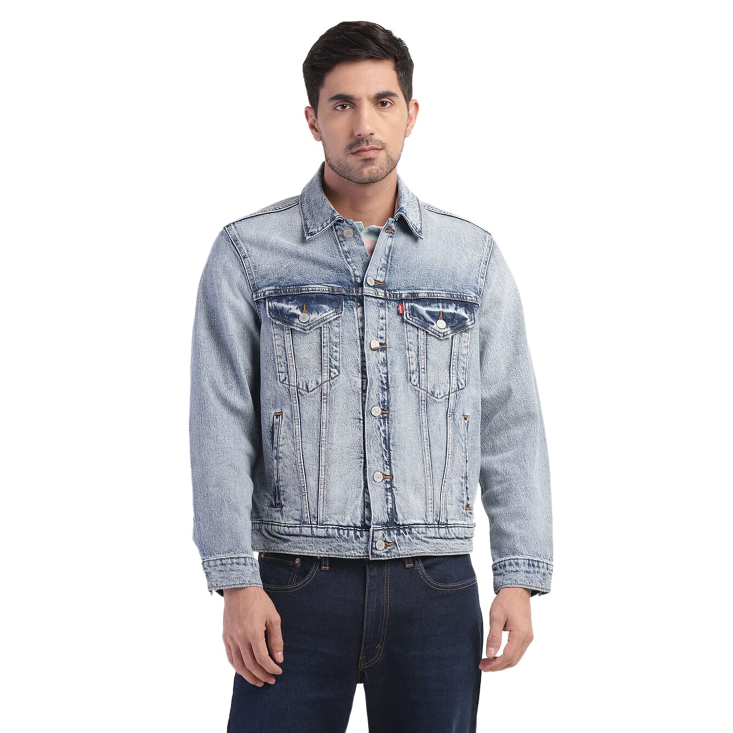 levi's Men's Cotton Blend Solid Washed Standard Length Denim Jacket-picture-20
