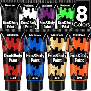 8 Colors Face Body Paint, Water Based Painting Set For Adults (40ml Each) | Washable Cream SFX Makeup, Non-Toxic Kids Facepaint for Stage Cosplay Sports Halloween Clown Festivals Party Supplies