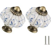 2pcs Ceramic Pumpkin Knobs - Blue Flower