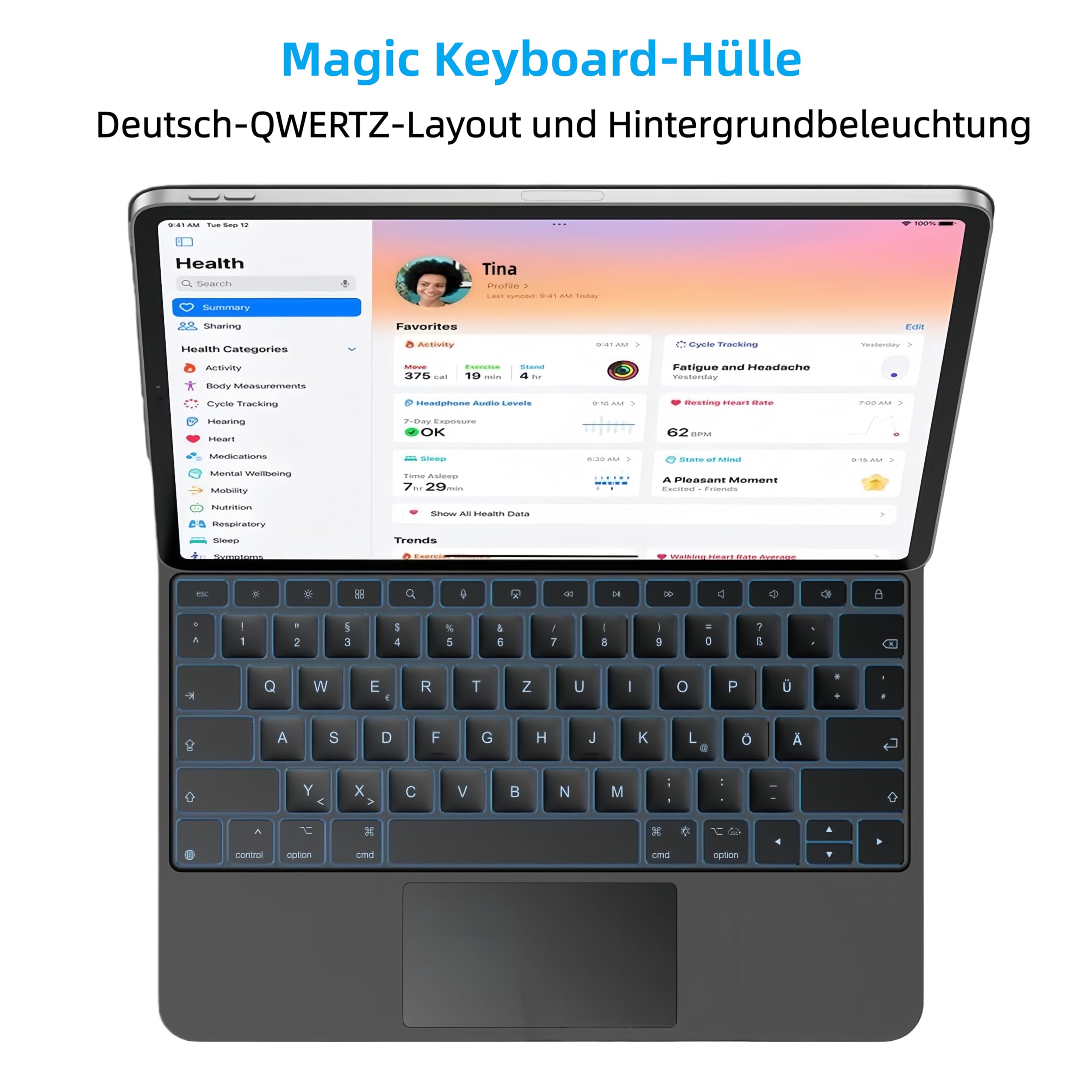 Magic Keyboard Case für iPad Air 11 Zoll (M4/M3/M2, 2026/2025/2024), Pro 11 (4./3./2./1. Gen) & Air 5./4. Gen 10,9", Magnetisches Tastaturgehäuse mit Trackpad, QWERTZ