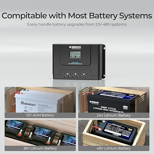 Miniatura 5 de Renogy Controlador de carga solar MPPT de 60 A, 12 V24 V36 V48 V, entrada solar máxima de 150 V, compatible con baterías de gel AGM de litio, para