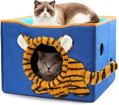 CWV Interactive Cat Toys for Indoor Cats, Kitten Toys with Scratch Pad， Cat Hideaway with Peekaboo Holes, Tiger Cat House Cave with Soft Pillow