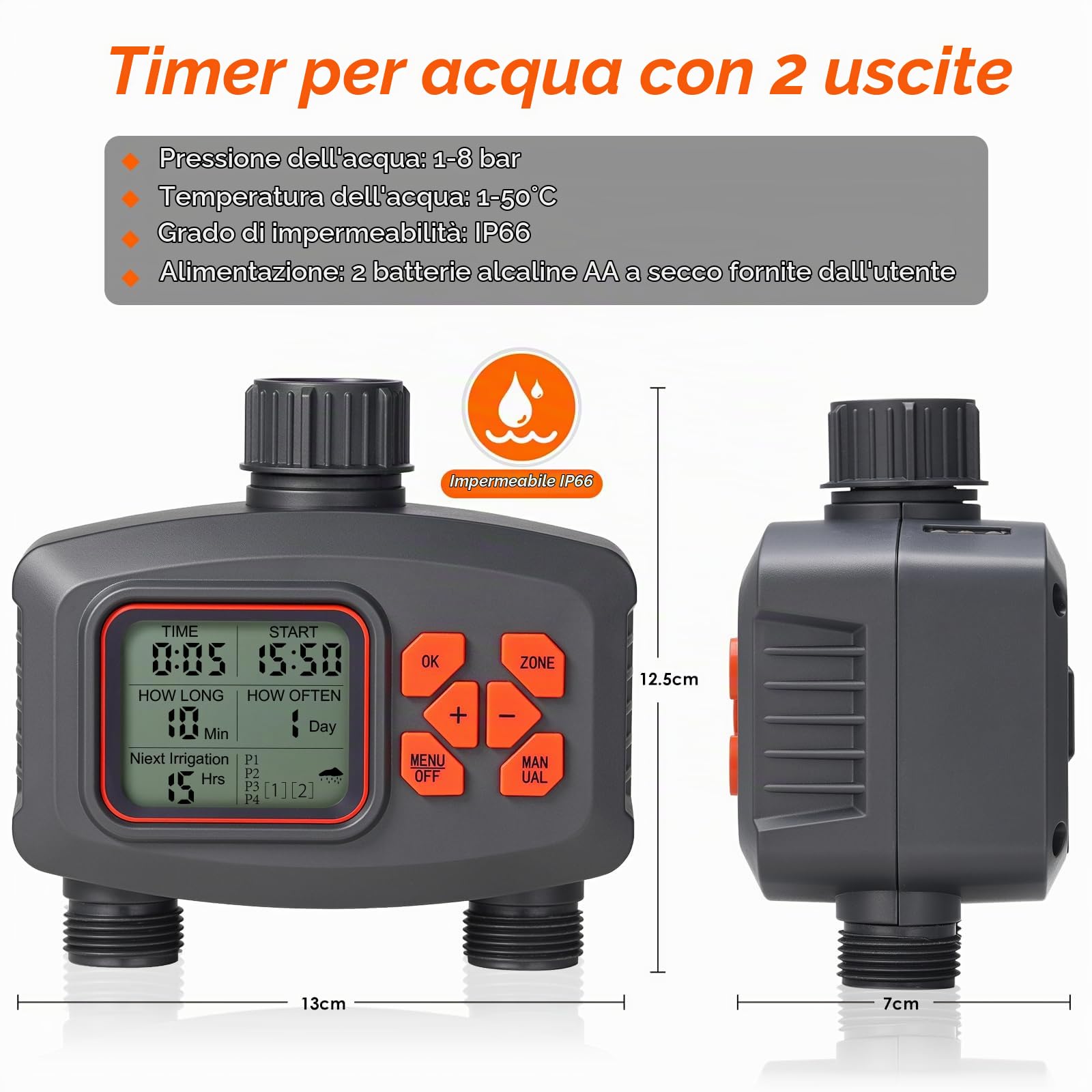Centralina Irrigazione 2 Vie, Timer Irrigazione Automatico, Ritardo Pioggia | Programmatore Irrigazione, Temporizzatore Irrigazione Impermeabile IP66 Controllo dell'Irrigazione per Giardini,Prati e Patii