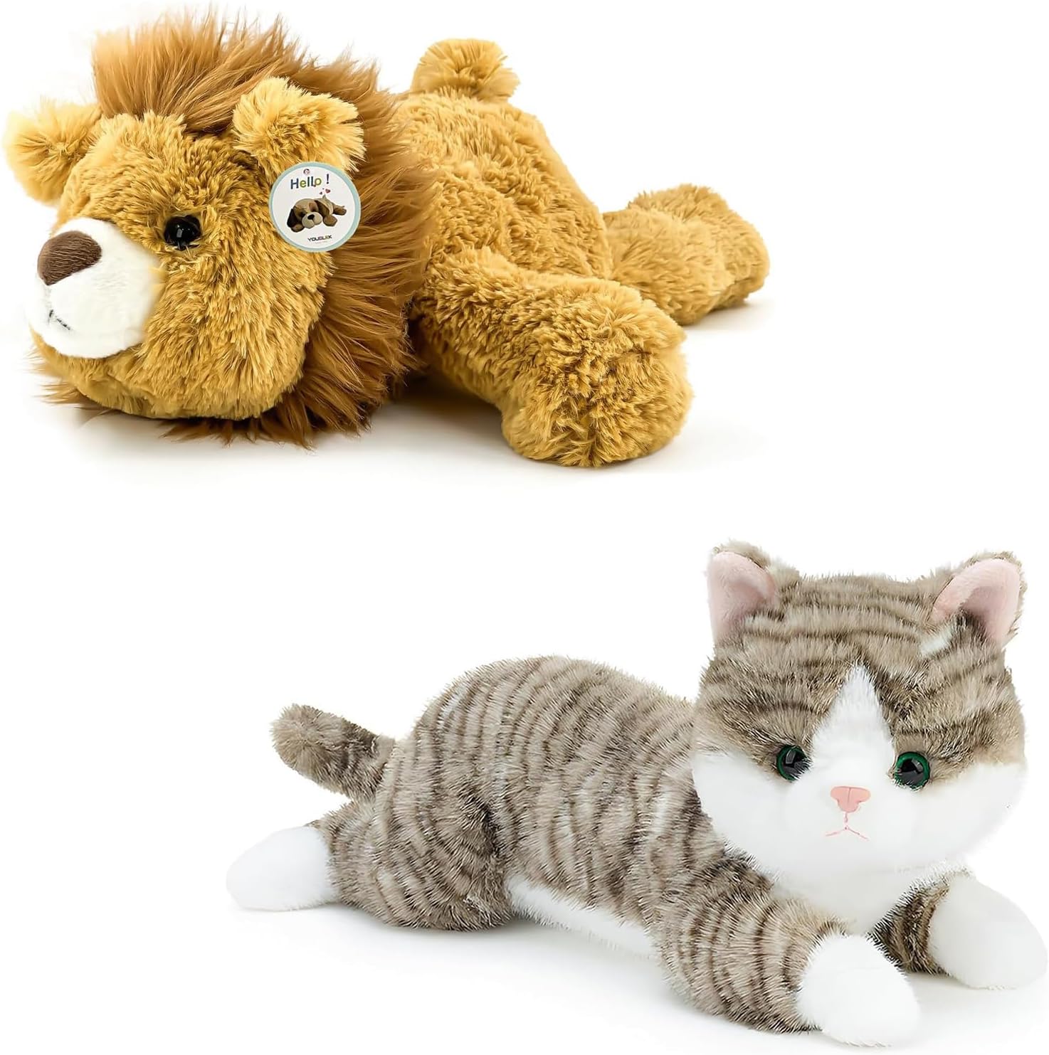 16" | 2 Pounds Yellow Lion Weighted Stuffed Animals, 19 inch 3 lbs Cat Weighted Stuffed Animals, Sensory Comfort Plush Throw Pillow Toy