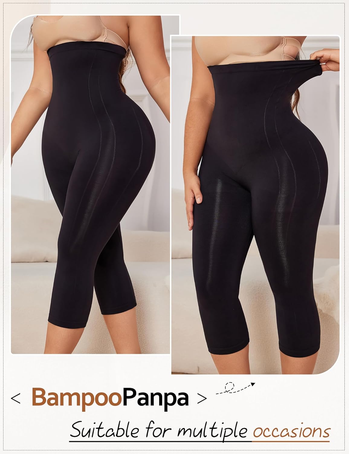 Women's High Waist Compression Leggings, Capri Shapewear for Women, Tummy Control Thighs Slimmer Body Shaper - Image 5