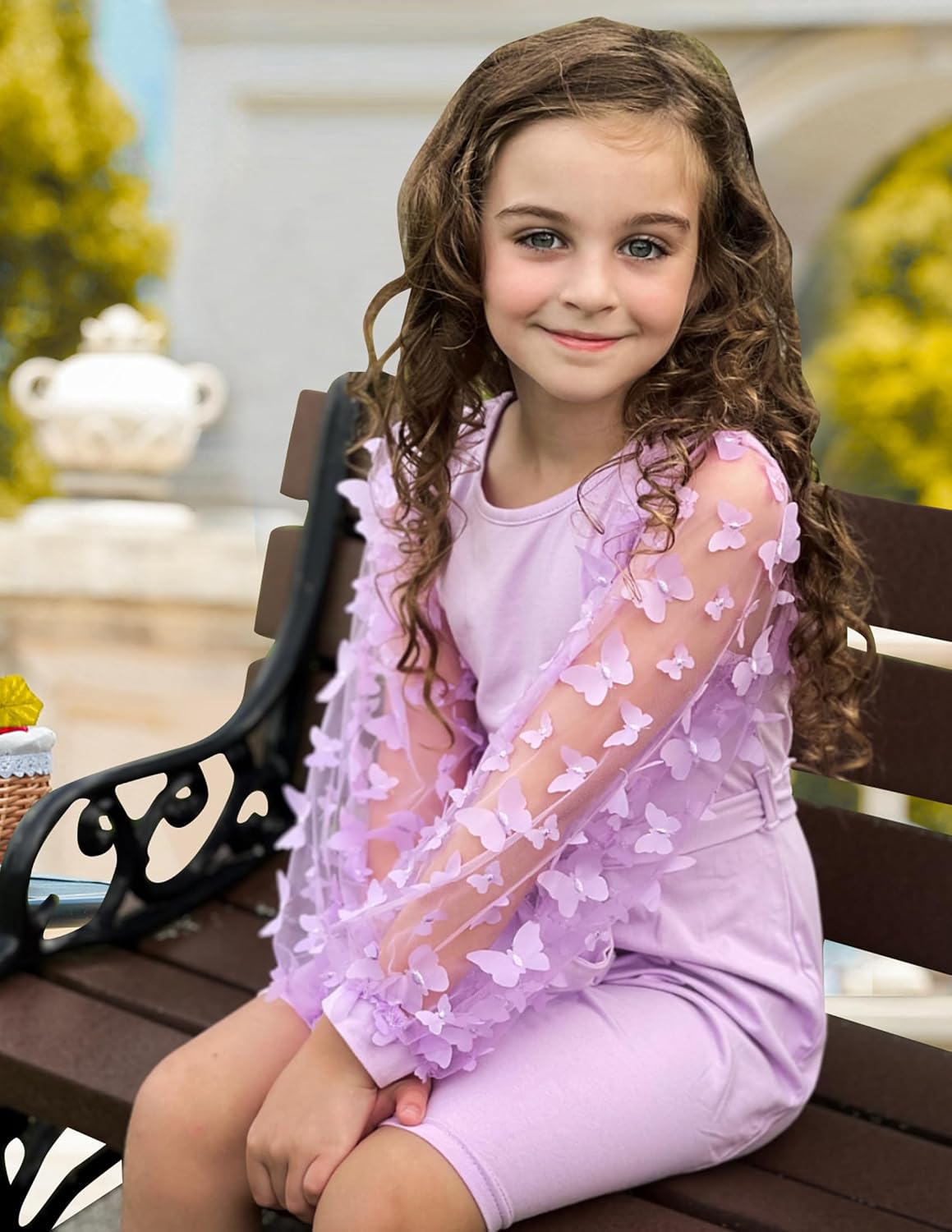 ALISISTER Girls Dresses Mesh Puff Long Sleeve Dress with Butterflies 7-16 Years