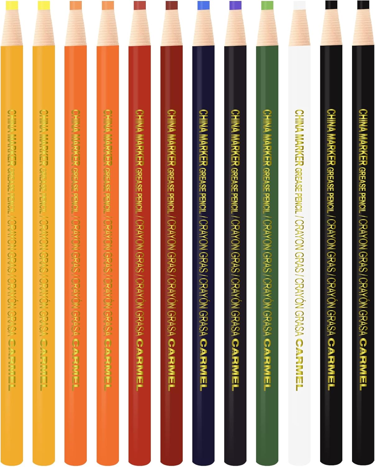 Carmel China Marker, Box of 12 (Assorted Colors), Pull String Grease Pencil, Paper Wrapped Wax Pencil for Marking Smooth Surfaces Including Plastic, Metal, Ceramics & Polished Stone : Arts, Crafts & Sewing